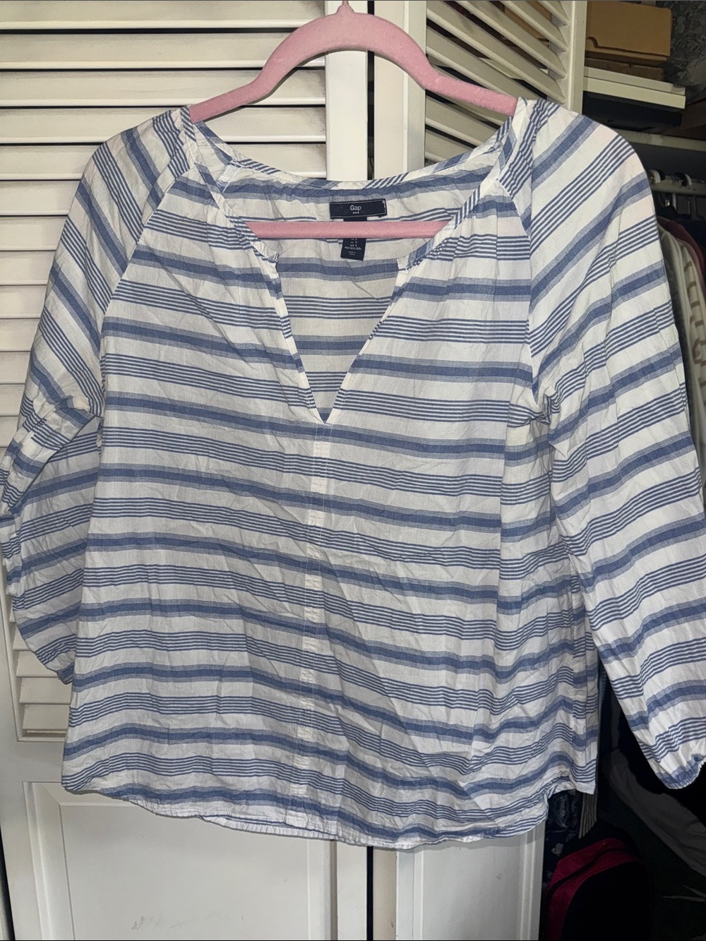 GAP Blue and White Striped Peasant Top